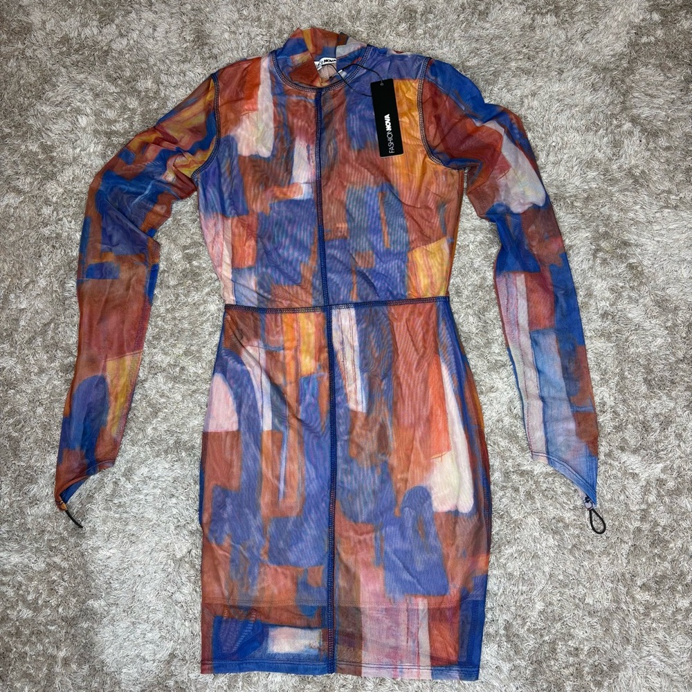 Fashion Nova Multicolor Long Sleeve Dress